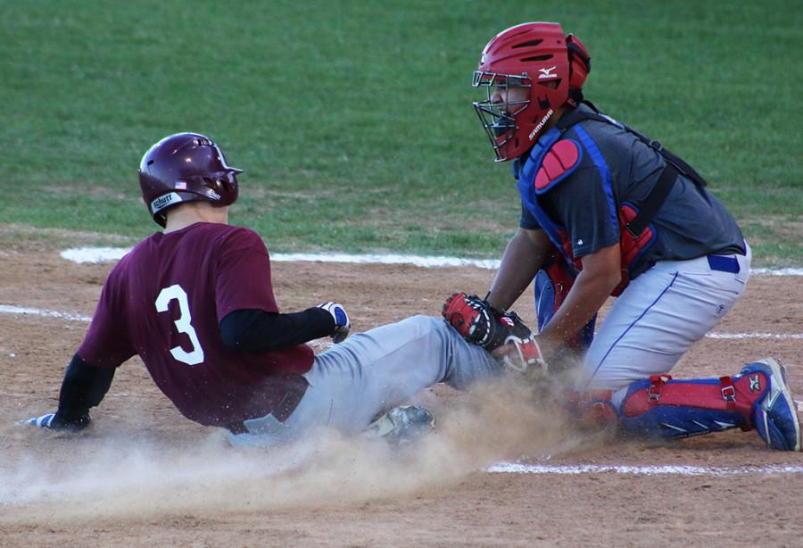 Duncanvilles  junior catcher Alec Sanchez makes the tag at the plate during an early scrimmage against Mesquite(Ricardo Martin photo)