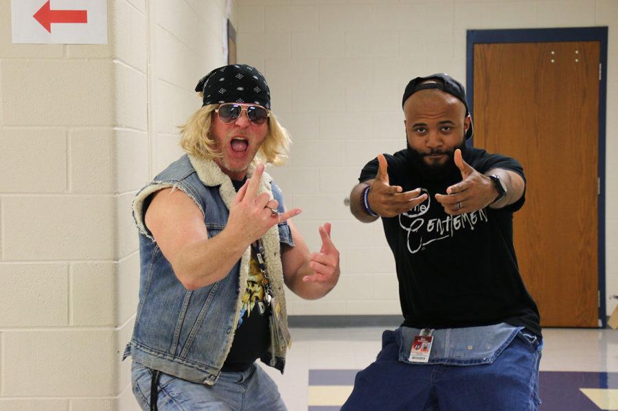 Photo By Alina Ulloa
Mr. Lamar and Mr. Robinson show some school spirit for homecoming week on throwback thursday.