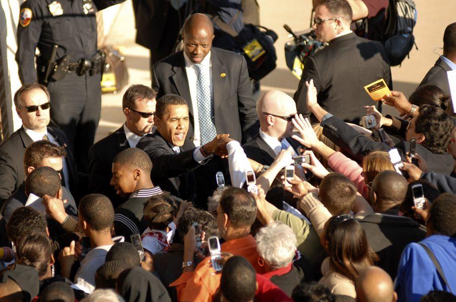 President Barak Obama shook hands with those in attendance at his rally in Panther Stadium during his run for the first term as President. (Panther Prints file photo)