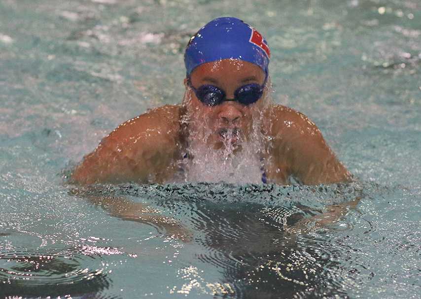 Senior Randi Ford comes up for air in her event at the District 8-6A swim meet. (Michelle Villegas photo)