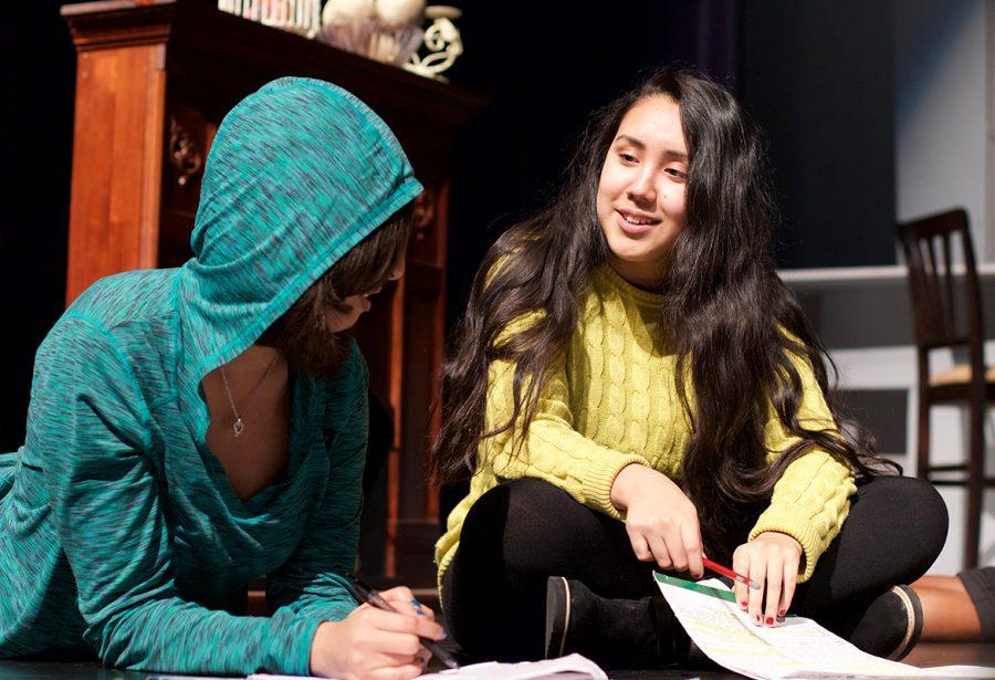 Seniors Ayana Reed and Atziri Zubiri practice their parts in the UIL One Act play. ( Photo by Karen Gaytan )