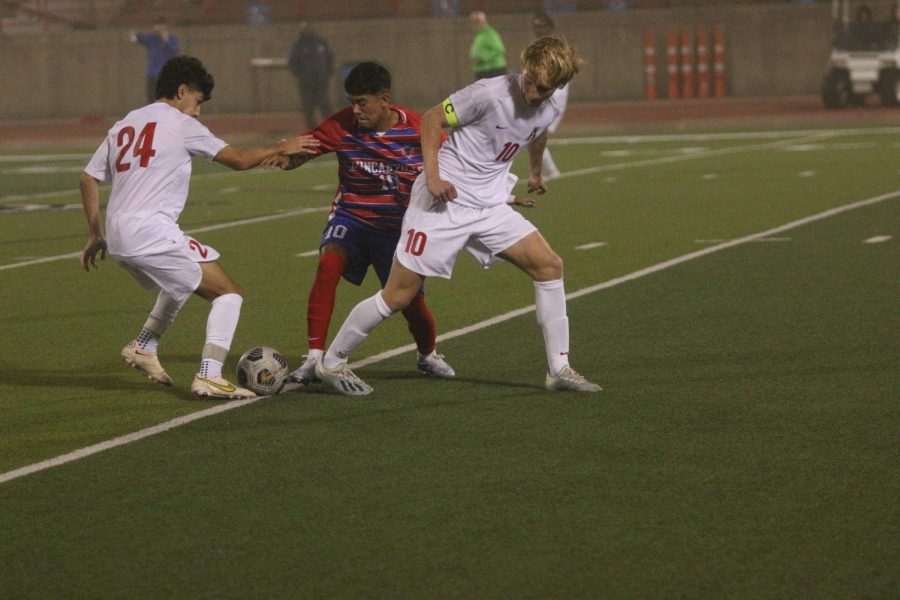 Here we have Edson Marchan, #10 trying to get through two Allen players, from last Fridays first scrimmage.